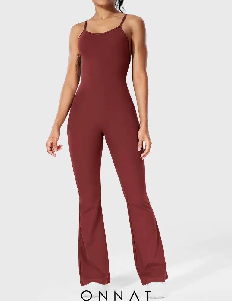 Onnat Liza V-Back Cross Flared Jumpsuit Jumpsuits