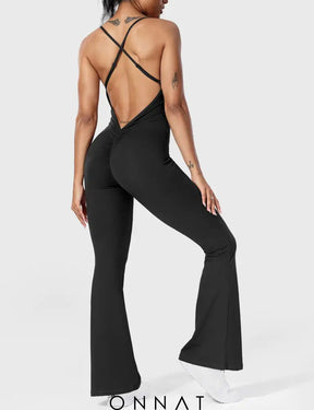 Onnat Liza V-Back Cross Flared Jumpsuit Jumpsuits