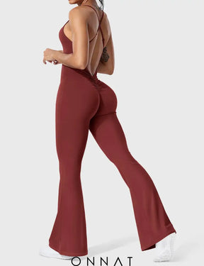 Onnat Liza V-Back Cross Flared Jumpsuit Jumpsuits