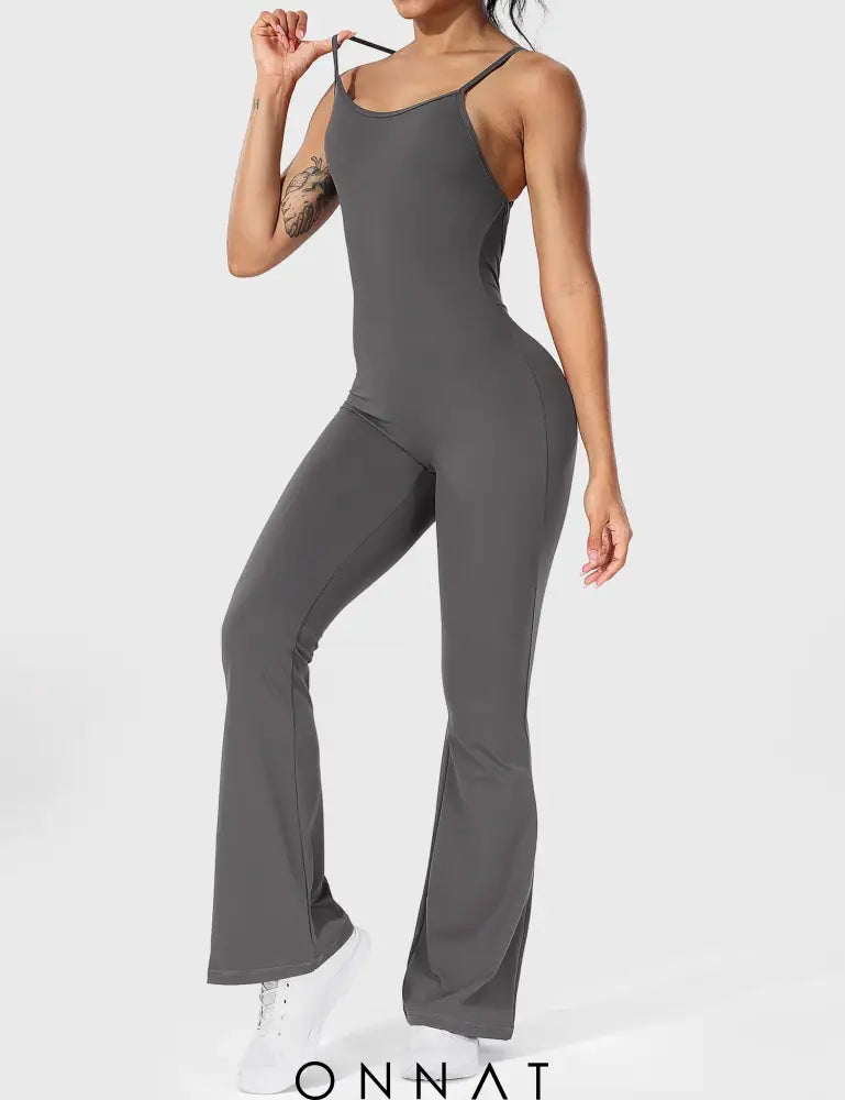 Onnat Liza V-Back Cross Flared Jumpsuit Jumpsuits