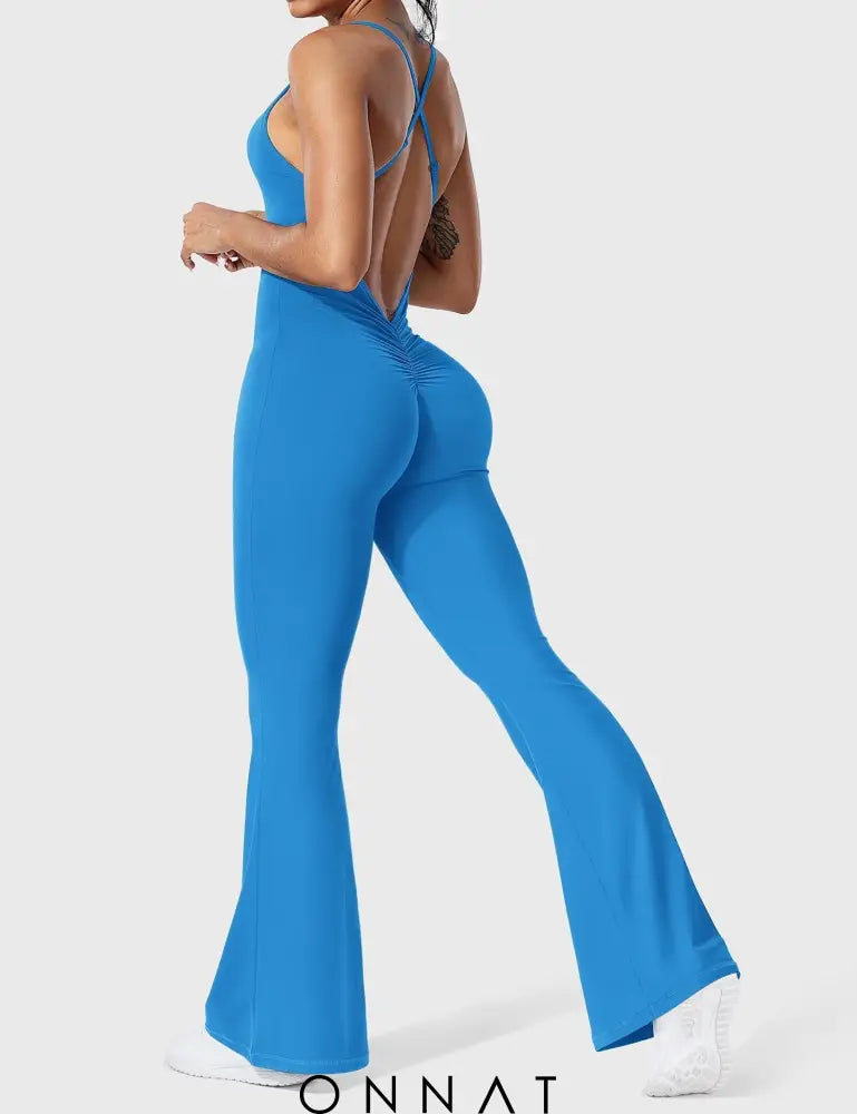 Onnat Liza V-Back Cross Flared Jumpsuit Jumpsuits