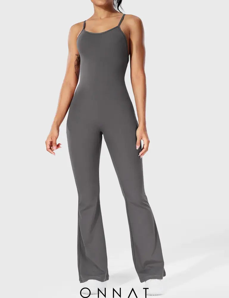 Onnat Liza V-Back Cross Flared Jumpsuit Jumpsuits