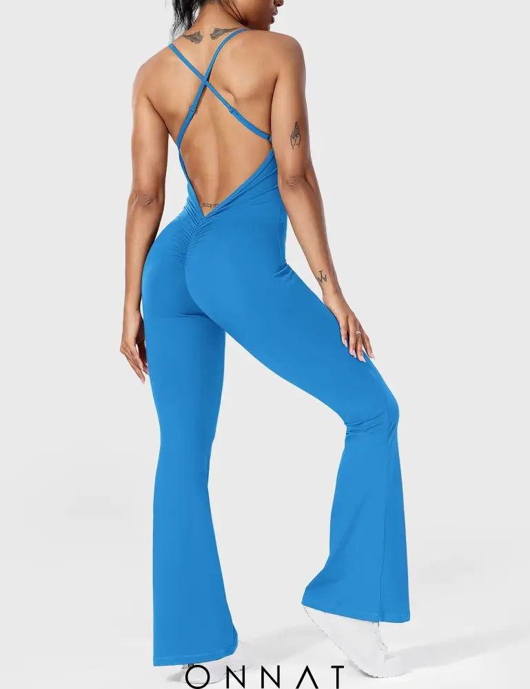 Onnat Liza V-Back Cross Flared Jumpsuit Jumpsuits