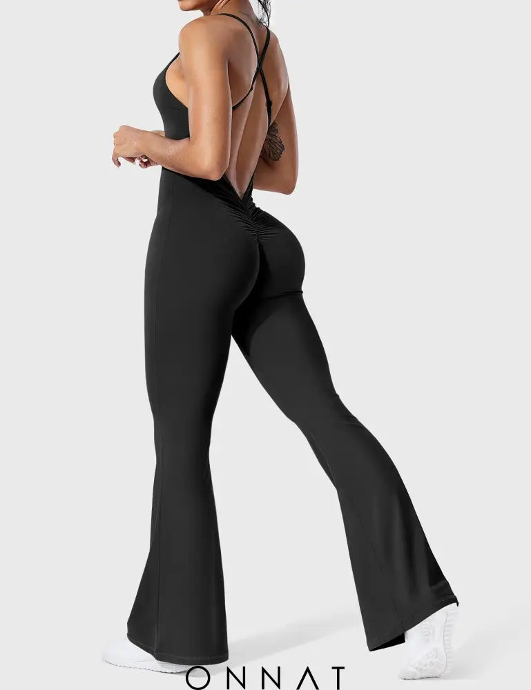 Onnat Liza V-Back Cross Flared Jumpsuit Jumpsuits