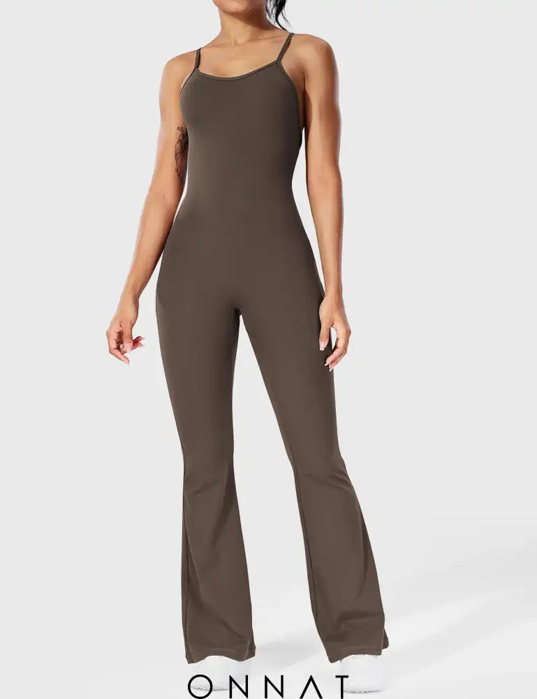 Onnat Liza V-Back Cross Flared Jumpsuit Jumpsuits