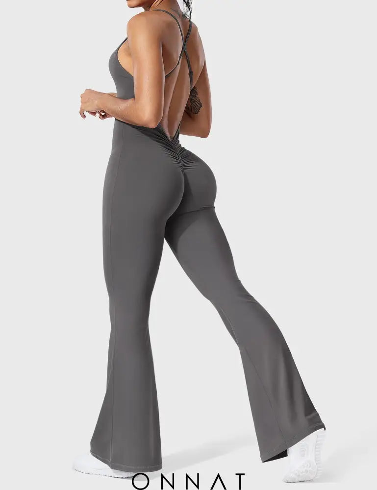 Onnat Liza V-Back Cross Flared Jumpsuit Jumpsuits