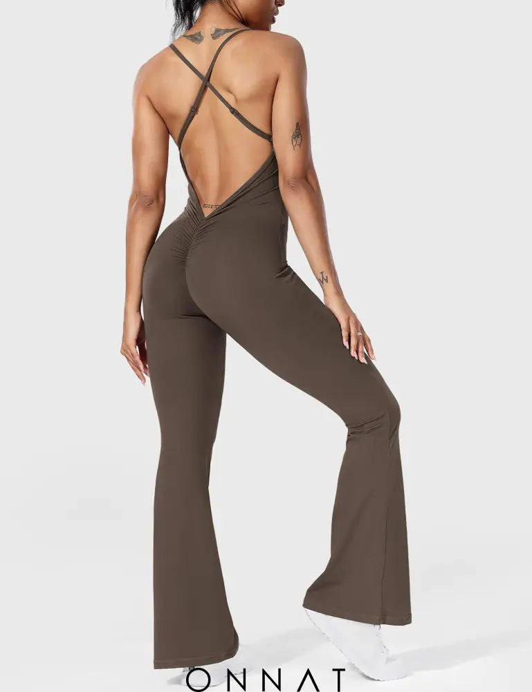 Onnat Liza V-Back Cross Flared Jumpsuit Jumpsuits