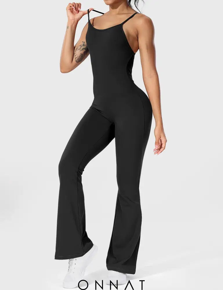 Onnat Liza V-Back Cross Flared Jumpsuit Jumpsuits