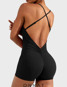 Onnat Liza V-Back Romper Black / Xs Jumpsuits