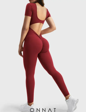 Onnat Lizvette Short Sleeves Jumpsuit Burgundy / Xs Jumpsuits