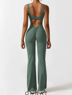 Onnat Lizvette V-Back Jumpsuit Flared / Basil Green Xs Jumpsuits