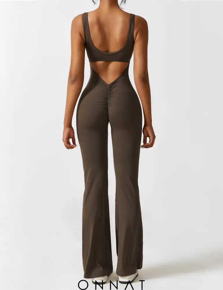 Onnat Lizvette V-Back Jumpsuit Flared / Coffee Xs Jumpsuits