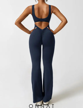 Onnat Lizvette V-Back Jumpsuit Flared / Dark Blue Xs Jumpsuits