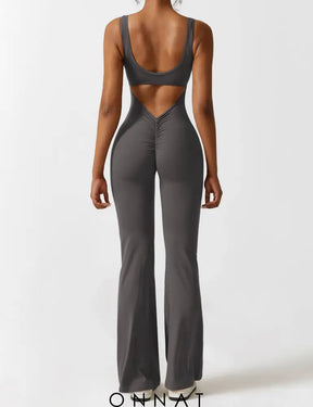 Onnat Lizvette V-Back Jumpsuit Flared / Dark Grey Xs Jumpsuits