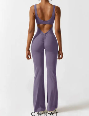 Onnat Lizvette V-Back Jumpsuit Flared / Purple Xs Jumpsuits