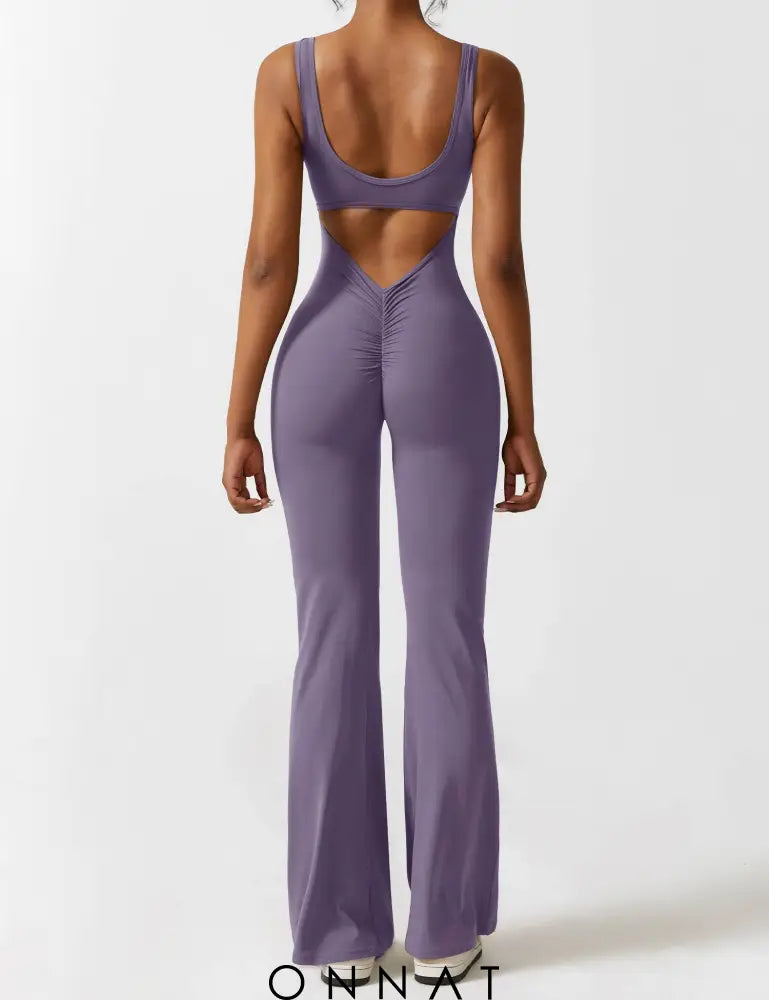 Onnat Lizvette V-Back Jumpsuit Flared / Purple Xs Jumpsuits