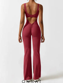 Onnat Lizvette V-Back Jumpsuit Flared / Wine Xs Jumpsuits