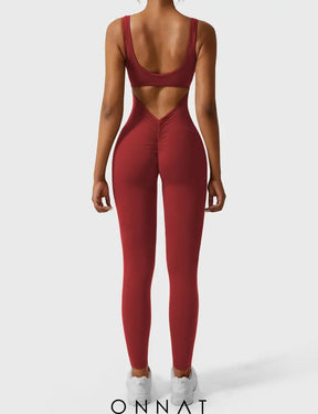 Onnat Lizvette V-Back Jumpsuit Skinny / Maroon Xs Jumpsuits