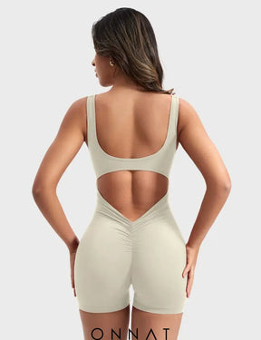 Onnat Lizvette V-Back Romper Beige / Xs Jumpsuits