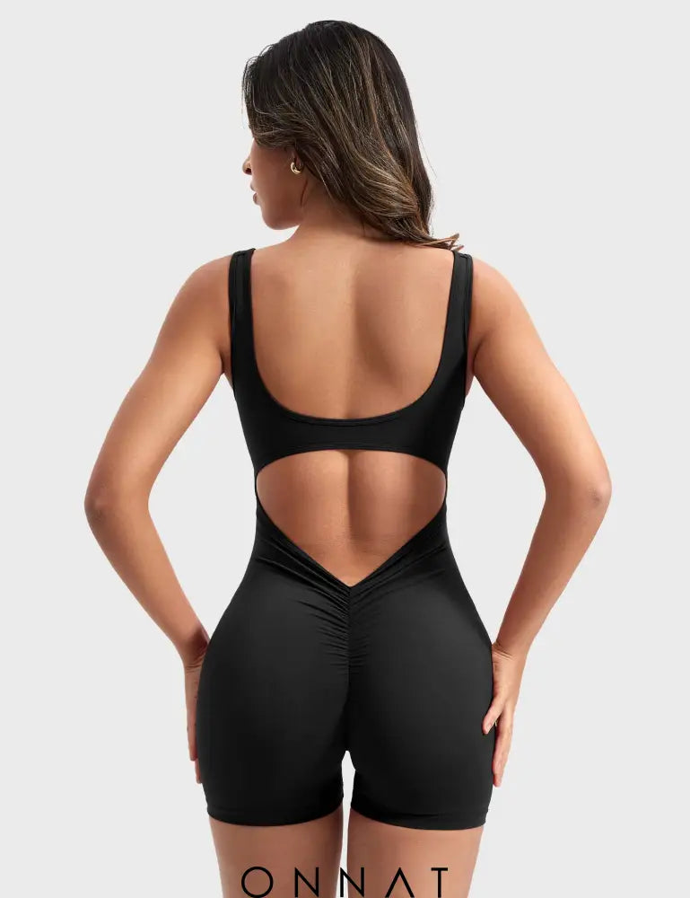 Onnat Lizvette V-Back Romper Black / Xs Jumpsuits