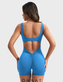 Onnat Lizvette V-Back Romper Blue / Xs Jumpsuits