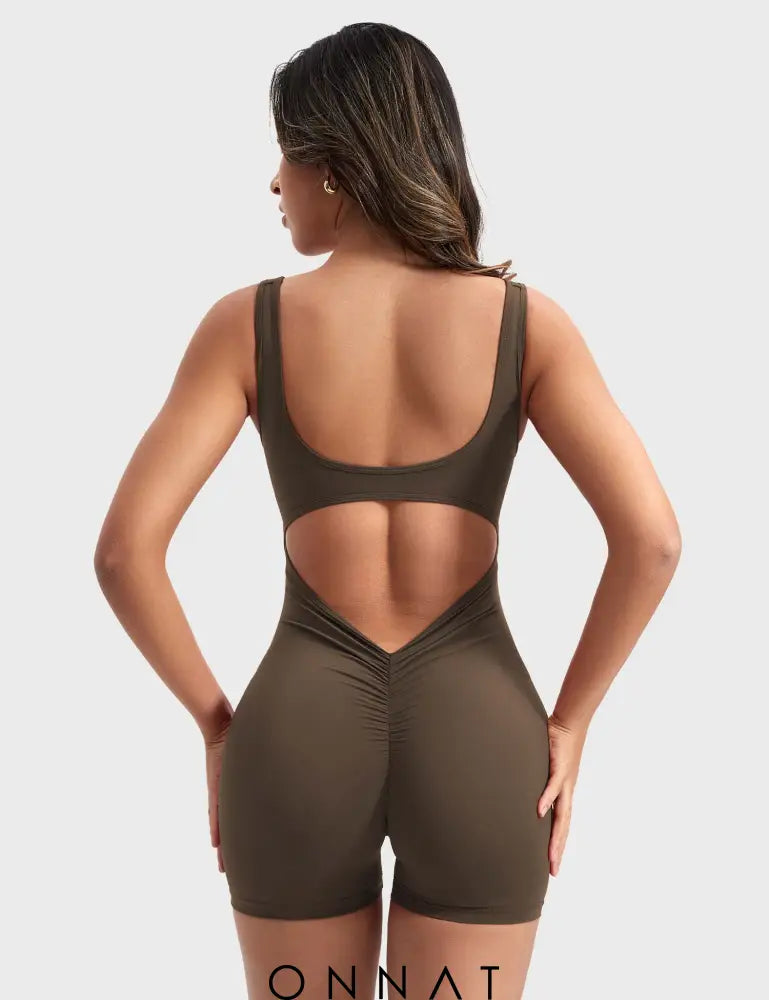 Onnat Lizvette V-Back Romper Coffee / Xs Jumpsuits