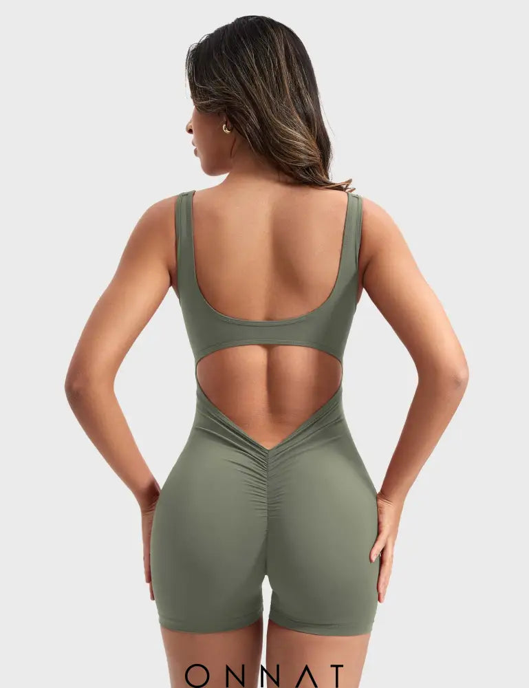 Onnat Lizvette V-Back Romper Grey Green / Xs Jumpsuits