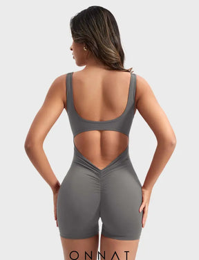 Onnat Lizvette V-Back Romper Grey / Xs Jumpsuits