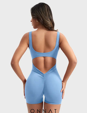 Onnat Lizvette V-Back Romper Light Blue / Xs Jumpsuits