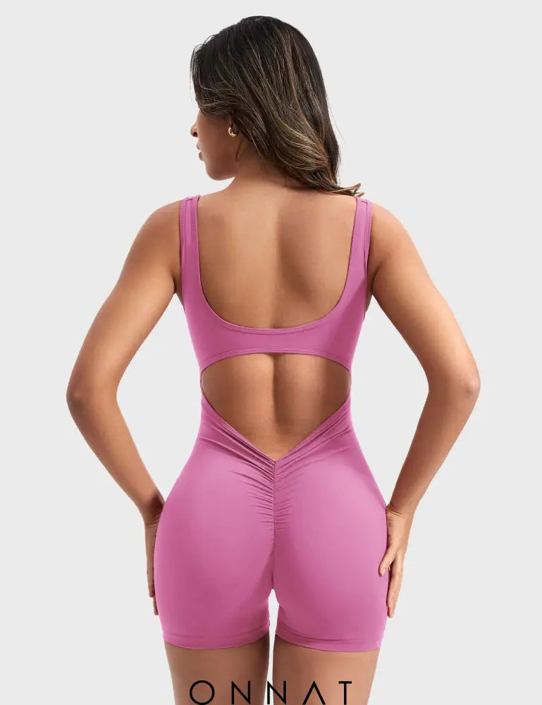 Onnat Lizvette V-Back Romper Pink / Xs Jumpsuits