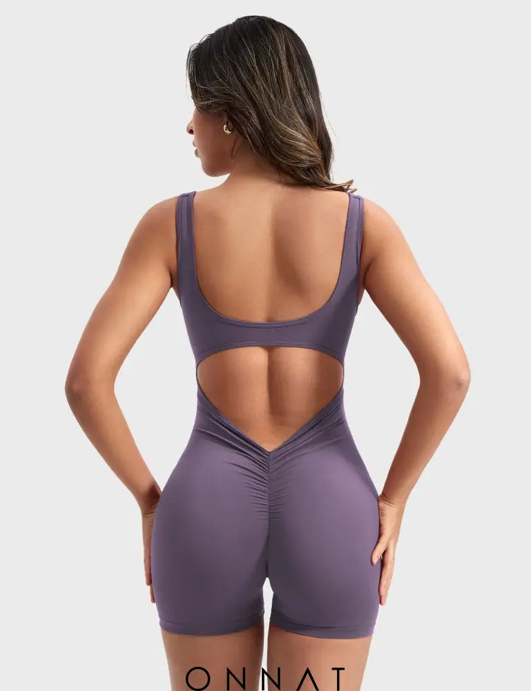 Onnat Lizvette V-Back Romper Purple / Xs Jumpsuits