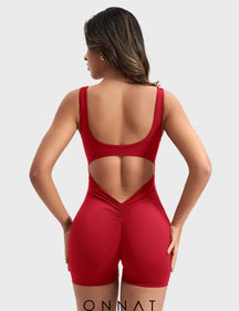 Onnat Lizvette V-Back Romper Red / Xs Jumpsuits