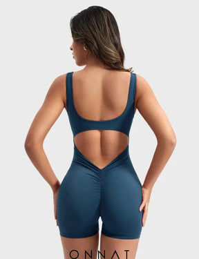 Onnat Lizvette V-Back Romper Sea Blue / Xs Jumpsuits