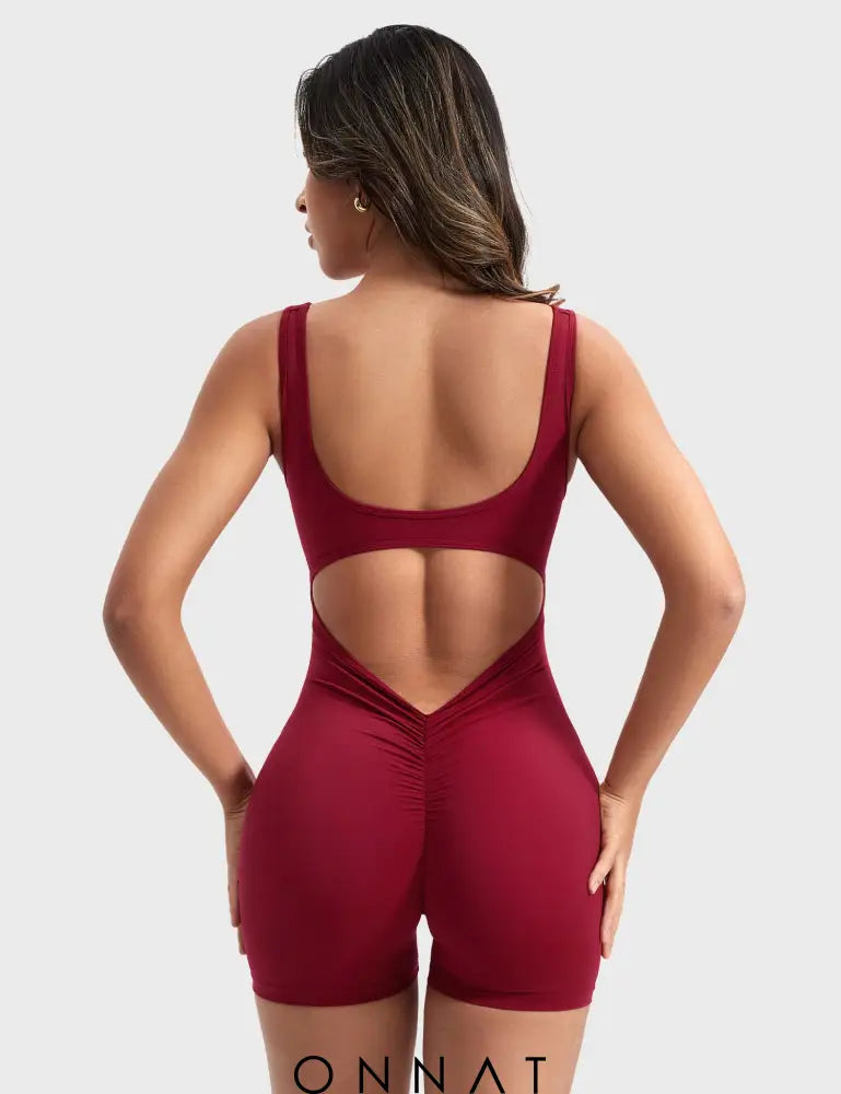 Onnat Lizvette V-Back Romper Wine / Xs Jumpsuits