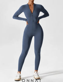 Onnat Long Sleeve/ Short Sleeve Zipper Jumpsuit / Navy Blue S Jumpsuits