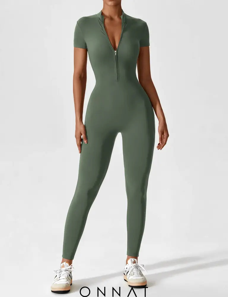 Onnat Long Sleeve/ Short Sleeve Zipper Jumpsuit / Turquoise S Jumpsuits