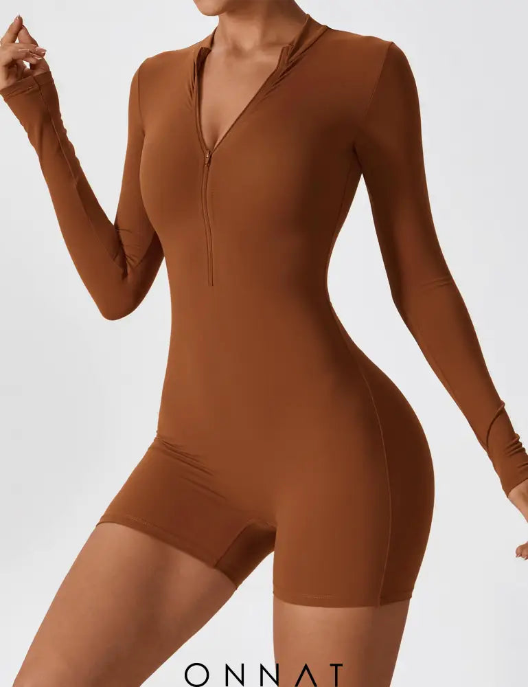 Onnat Long Sleeve Zipper Romper Jumpsuits