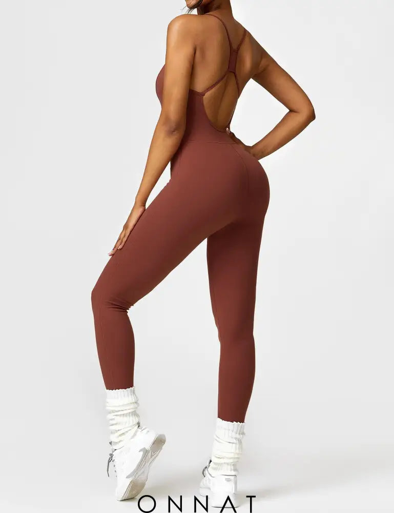 Onnat Morri Criss Cross Backless Jumpsuit Rusty Red / S Jumpsuits