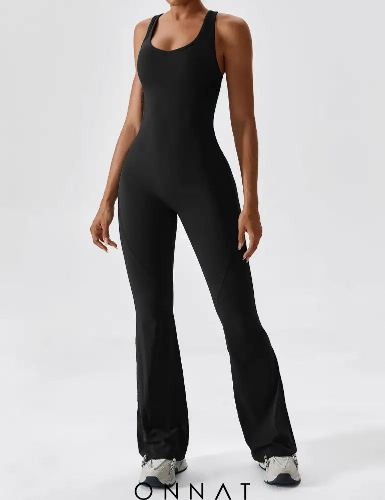 Onnat Open Back Flared Jumpsuit Black / S Jumpsuits