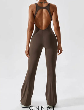 Onnat Open Back Flared Jumpsuit Coffee / S Jumpsuits