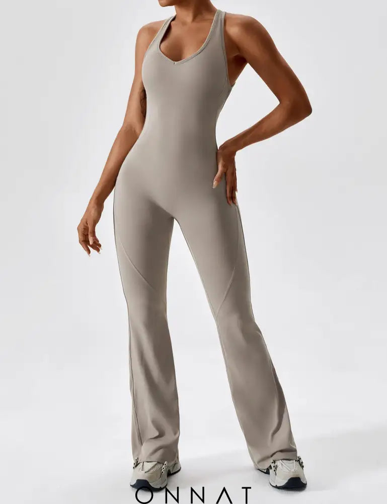 Onnat Open Back Flared Jumpsuit Light Grey / S Jumpsuits