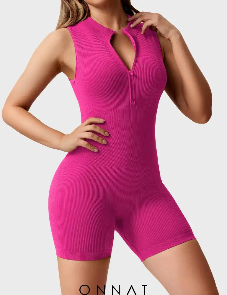 Onnat Rachel Ribbed Seamless Romper Rose / S Jumpsuits