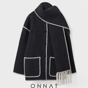 Onnat Scarf Coat Black White / S Coats & Jackets