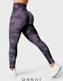 Onnat Seamless Print Jada Leggings/ Shorts/ Bras Leggings / Dark Purple Xs