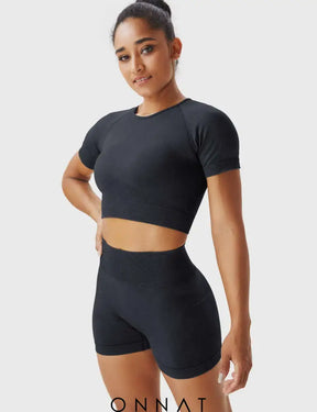 Onnat Seamless Tops / Shorts Sports Set Black S