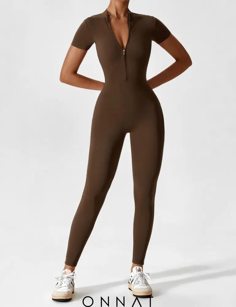 Onnat Short Sleeve Zipper Jumpsuit Jumpsuits