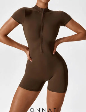 Onnat Short Sleeve Zipper Romper Jumpsuits