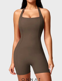 Onnat Sienna Halter Romper Coffee / S Jumpsuits