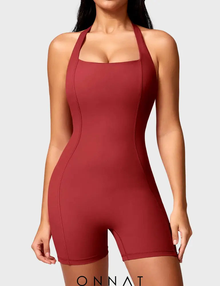 Onnat Sienna Halter Romper Maroon / S Jumpsuits