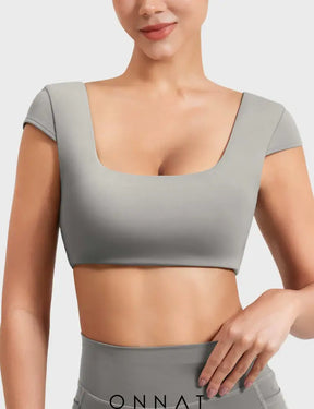 Onnat Slice Open Back Crop Top Light Grey / S Tops